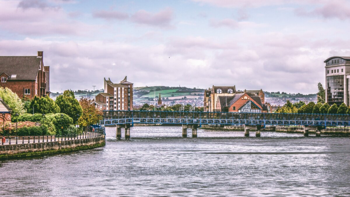 Belfast city image of the waterfront across a bridge