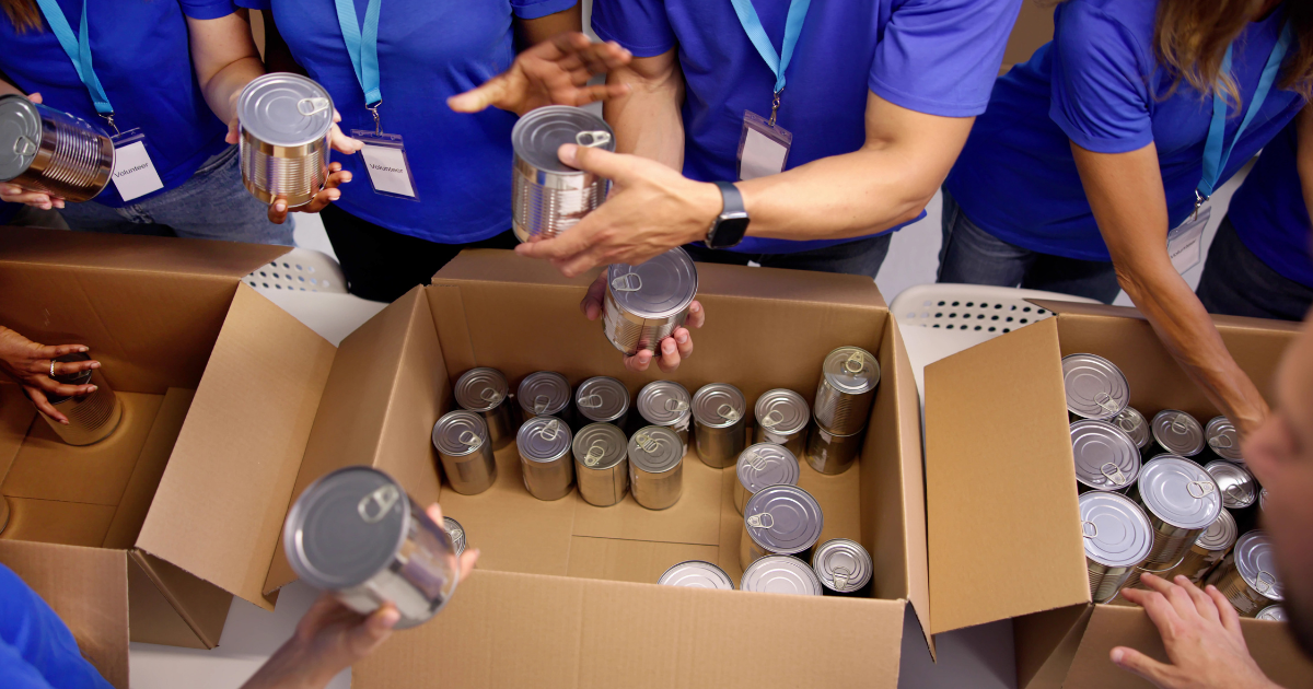 Tins being organised at a food bank